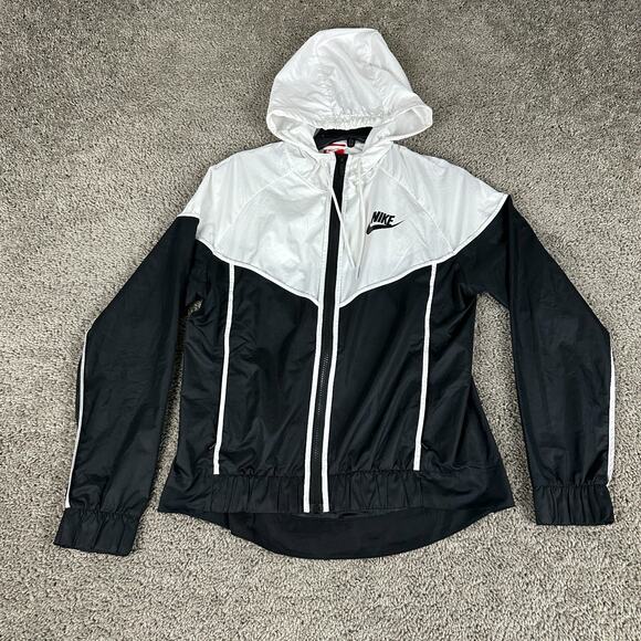 Nike Sportswear Jacket Womens Small Black White Windrunner Full Zip Windbreaker - Picture 1 of 12